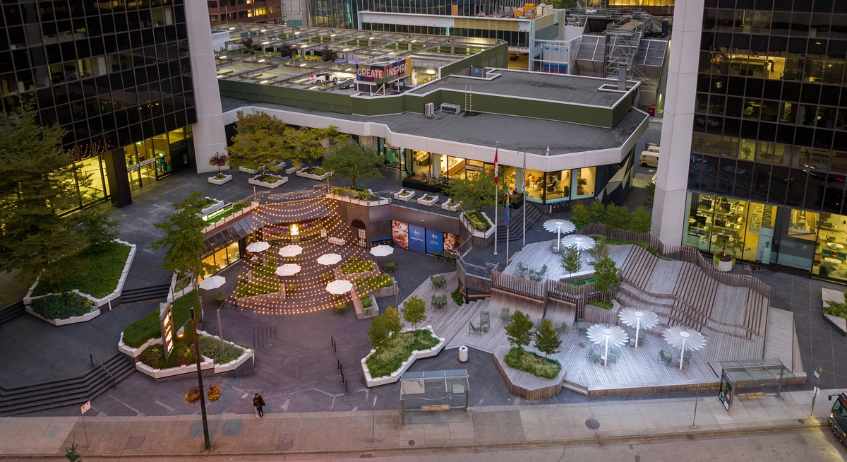 Bentall Dunsmuir Patio Aerial Dusk_1-1201x898-00cfce4 Bentall Centre City Hero Banner